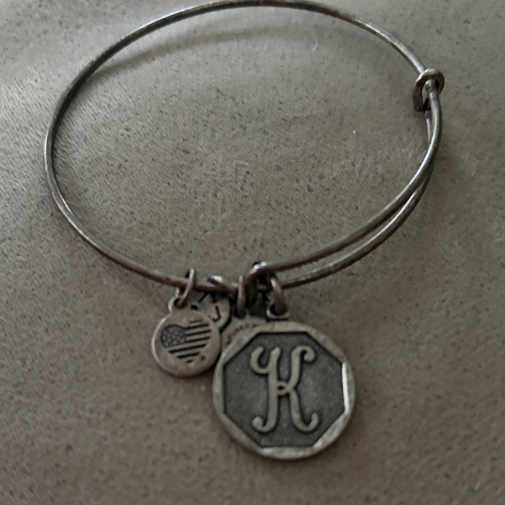 Alex and Ani Silver Charm Bracelet. Initial K need a cleaning